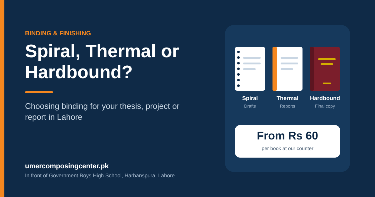 Spiral, thermal and hardbound thesis binding in Lahore